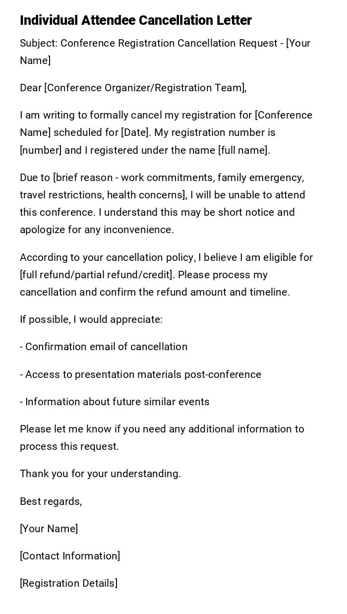 Individual Attendee Cancellation Letter Individual Attendee Cancellation Letter