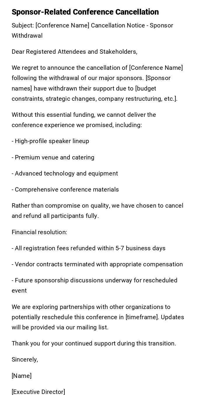 Sponsor-Related Conference Cancellation Sponsor-Related Conference Cancellation