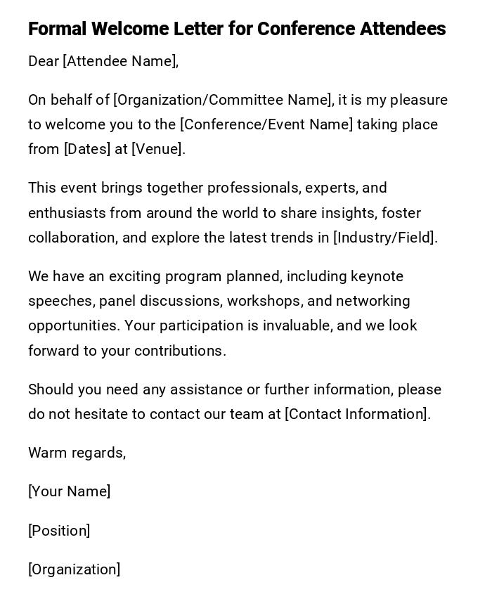 Formal Welcome Letter for Conference Attendees