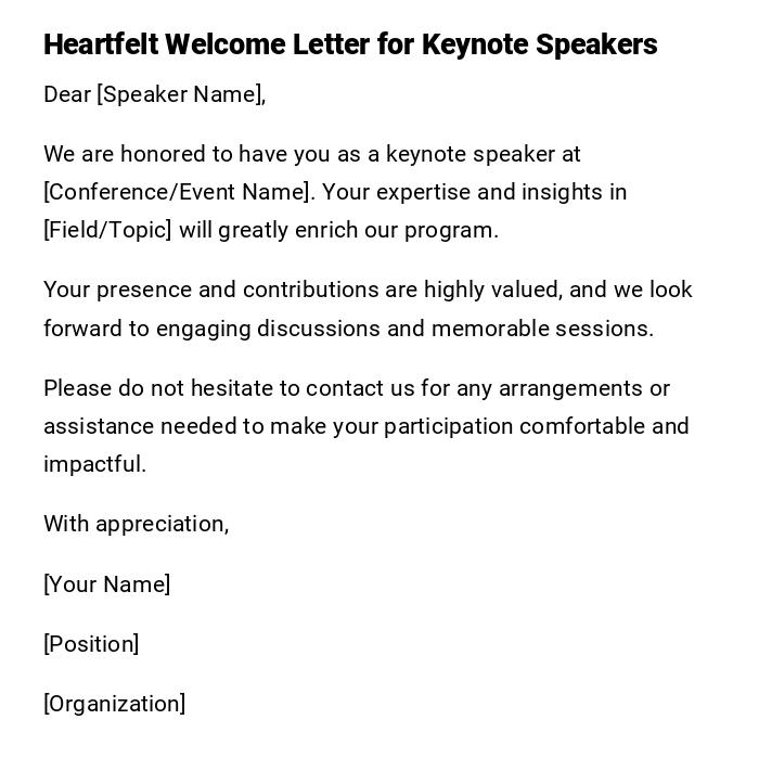 Heartfelt Welcome Letter for Keynote Speakers