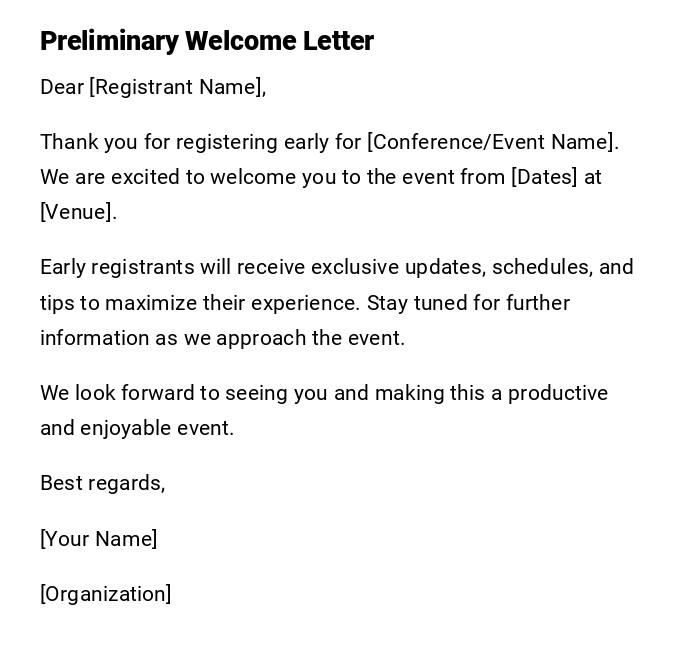Preliminary Welcome Letter