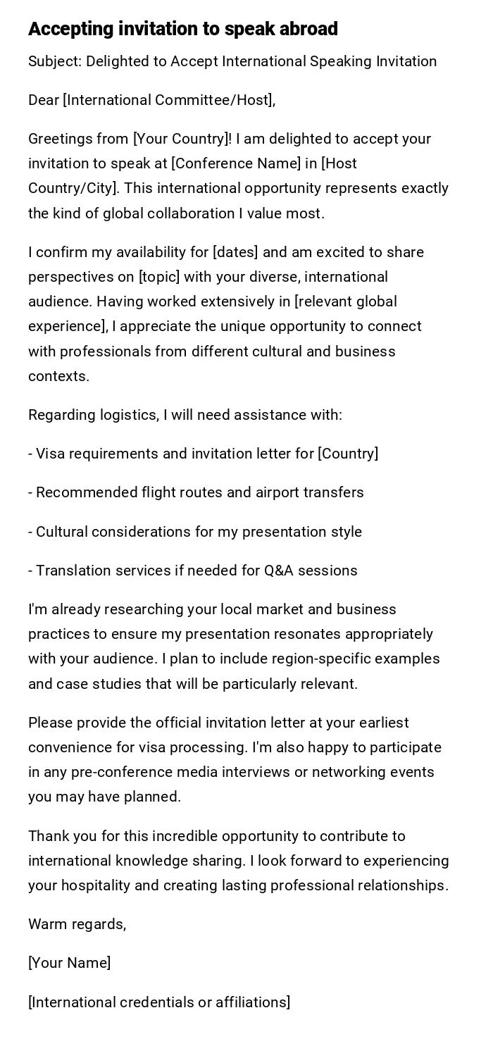 Accepting invitation to speak abroad Accepting invitation to speak abroad