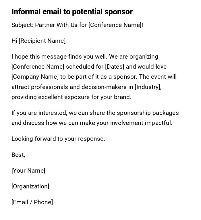 Informal email to potential sponsor Informal email to potential sponsor