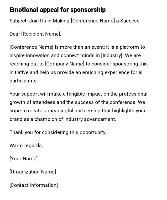 Emotional appeal for sponsorship Emotional appeal for sponsorship