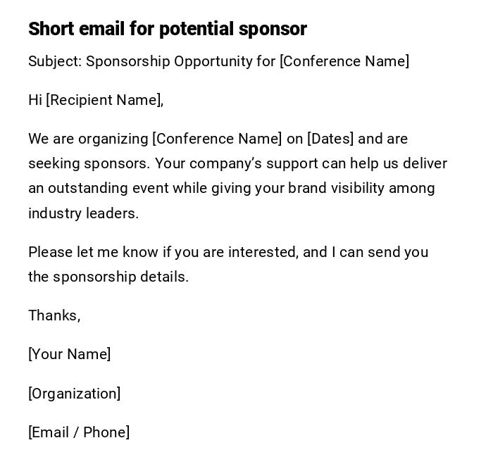 Short email for potential sponsor Short email for potential sponsor
