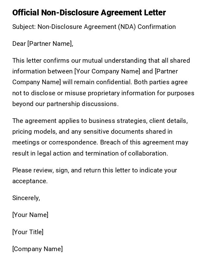 Official Non-Disclosure Agreement Letter Official Non-Disclosure Agreement Letter