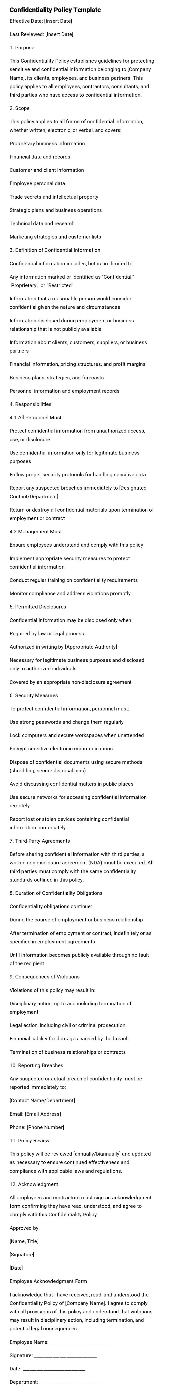 Confidentiality Policy Template Confidentiality Policy Template