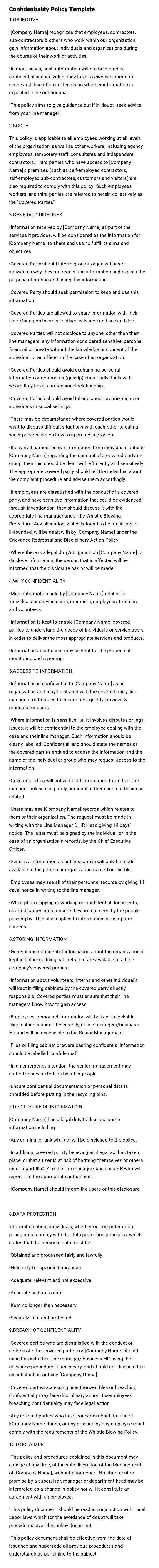 Confidentiality Policy Template Confidentiality Policy Template