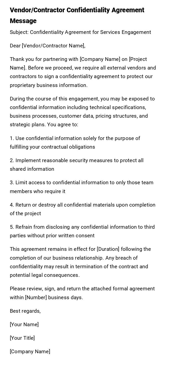Vendor/Contractor Confidentiality Agreement Message Vendor/Contractor Confidentiality Agreement Message