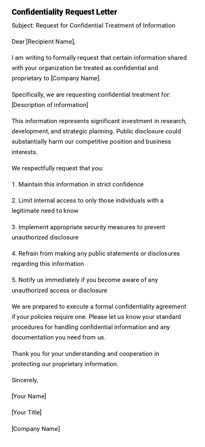 Confidentiality Request Letter Confidentiality Request Letter
