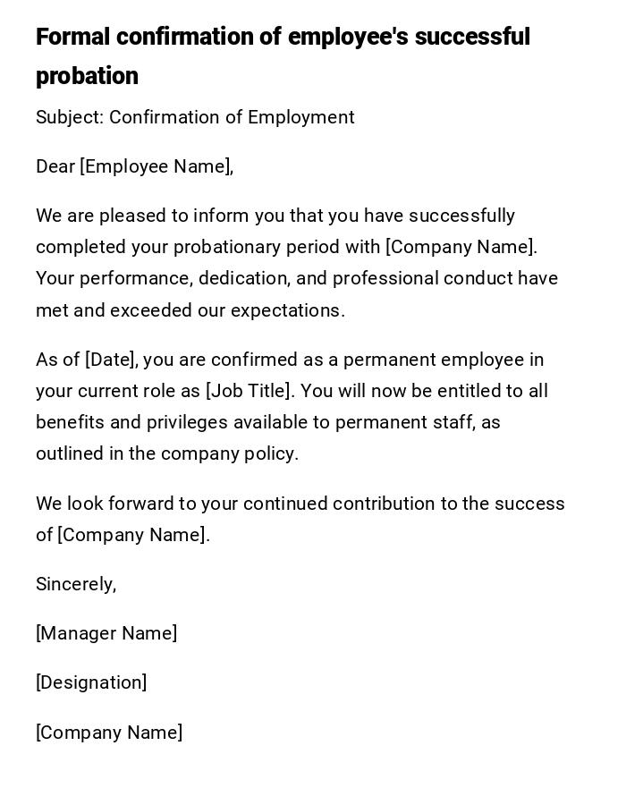 Formal confirmation of employee's successful probation