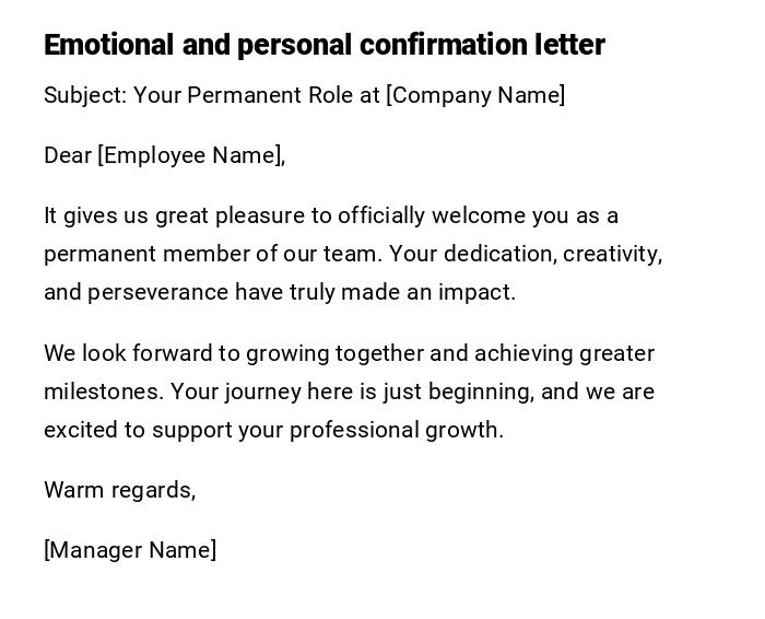 Emotional and personal confirmation letter