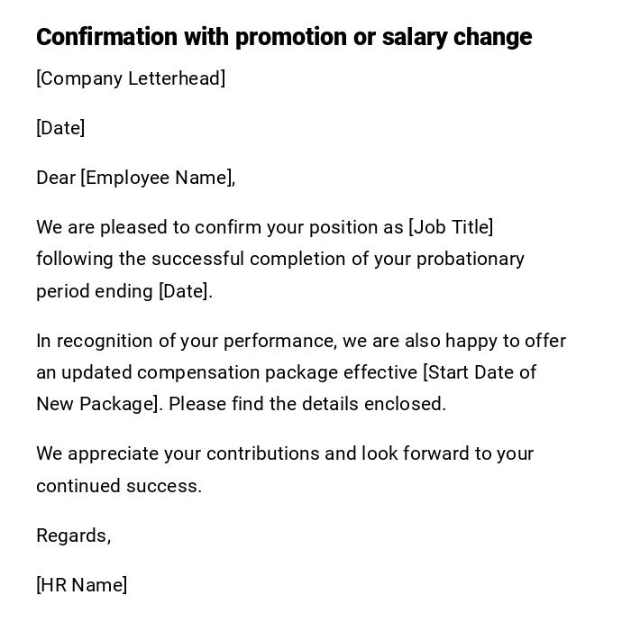 Confirmation with promotion or salary change