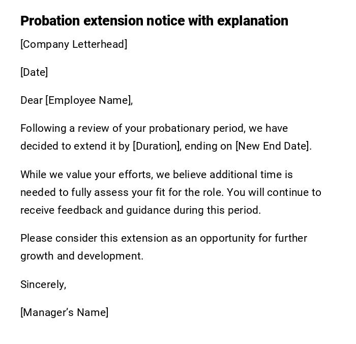 Probation extension notice with explanation