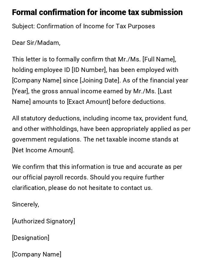 Formal confirmation for income tax submission Formal confirmation for income tax submission