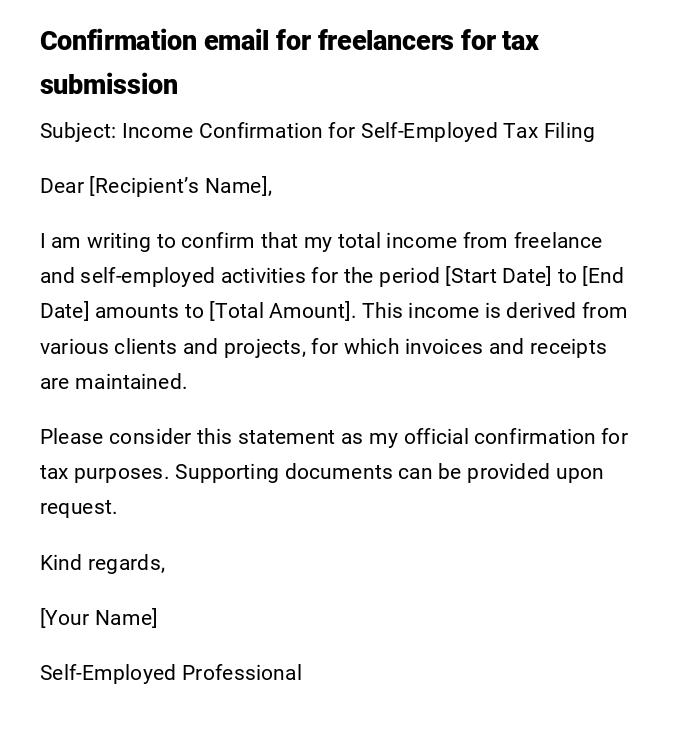 Confirmation email for freelancers for tax submission Confirmation email for freelancers for tax submission