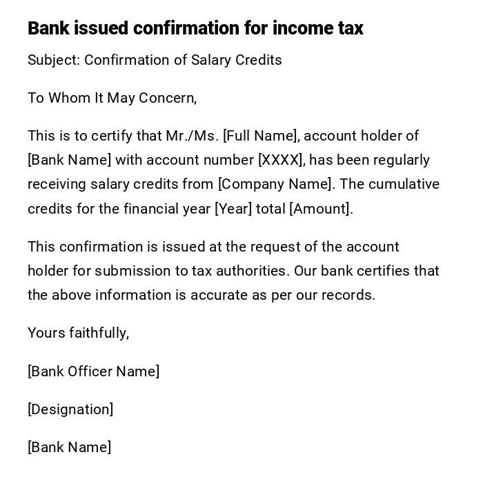 Bank issued confirmation for income tax Bank issued confirmation for income tax