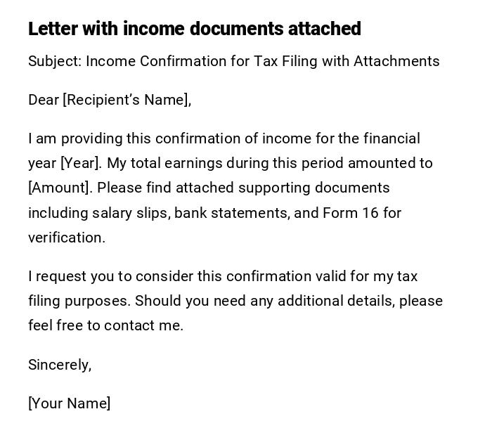 Letter with income documents attached Letter with income documents attached