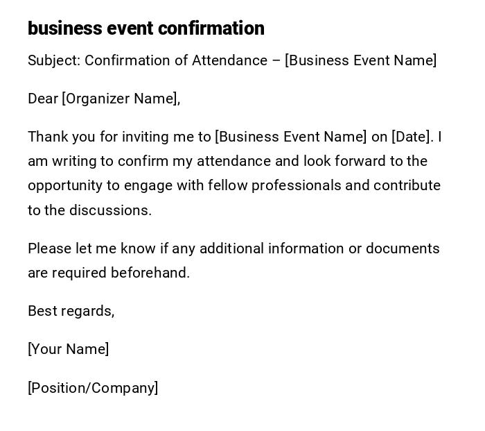 business event confirmation