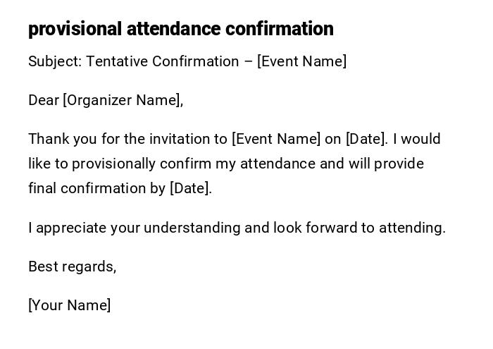 provisional attendance confirmation