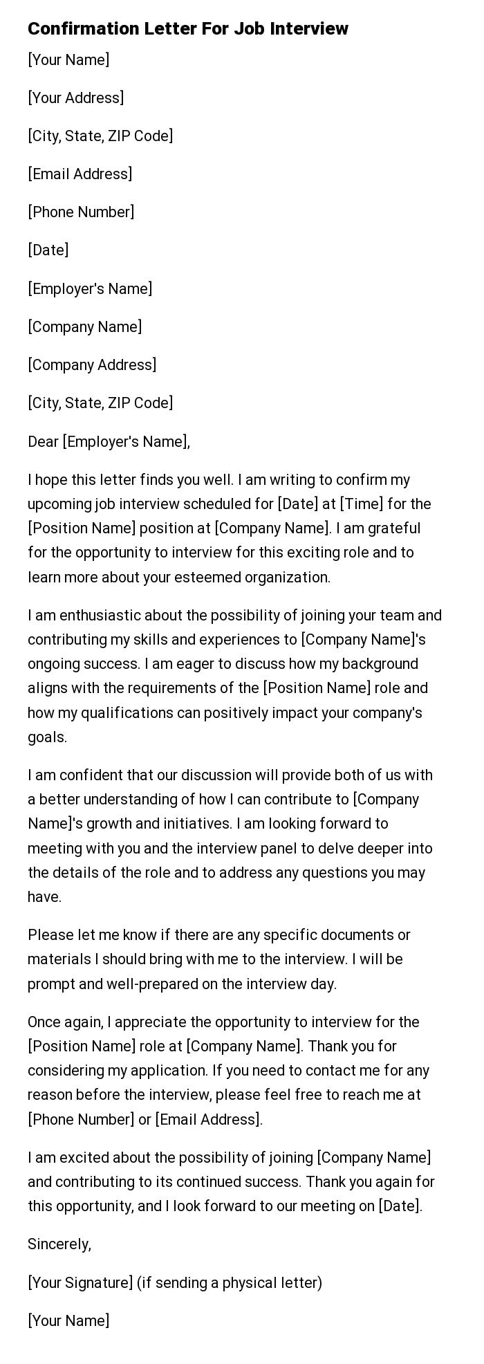 Confirmation Letter For Job Interview