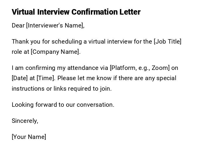 Virtual Interview Confirmation Letter Virtual Interview Confirmation Letter
