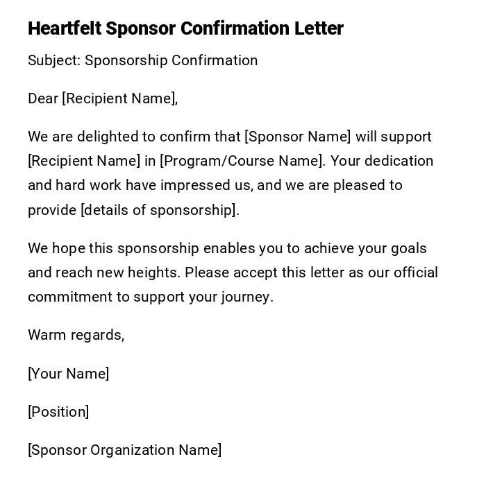 Heartfelt Sponsor Confirmation Letter Heartfelt Sponsor Confirmation Letter