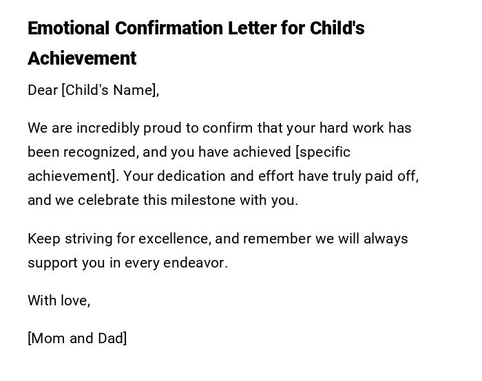 Emotional Confirmation Letter for Child's Achievement Emotional Confirmation Letter for Child's Achievement