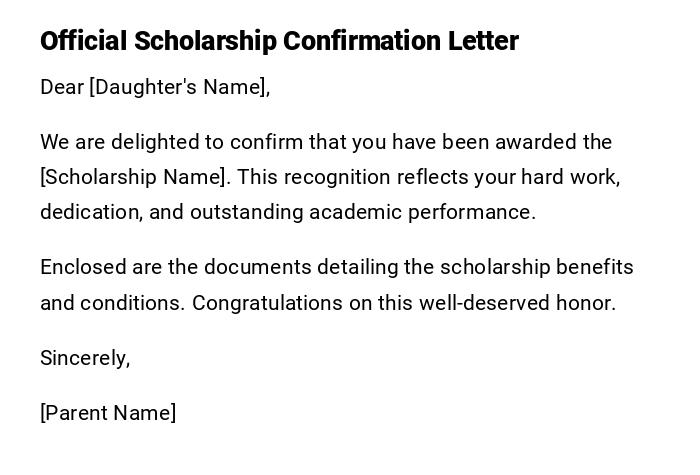 Official Scholarship Confirmation Letter Official Scholarship Confirmation Letter