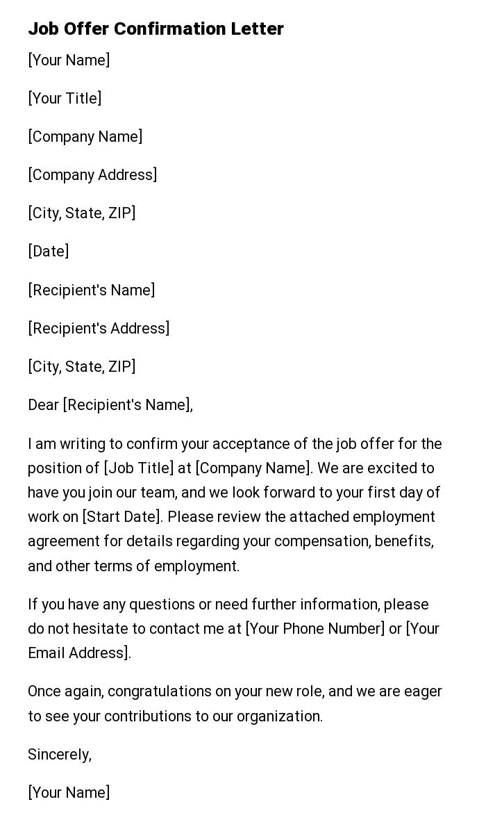 Job Offer Confirmation Letter