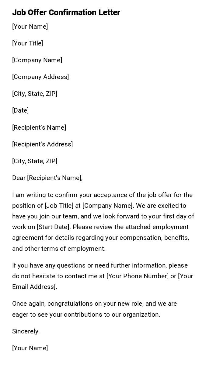 Job Offer Confirmation Letter