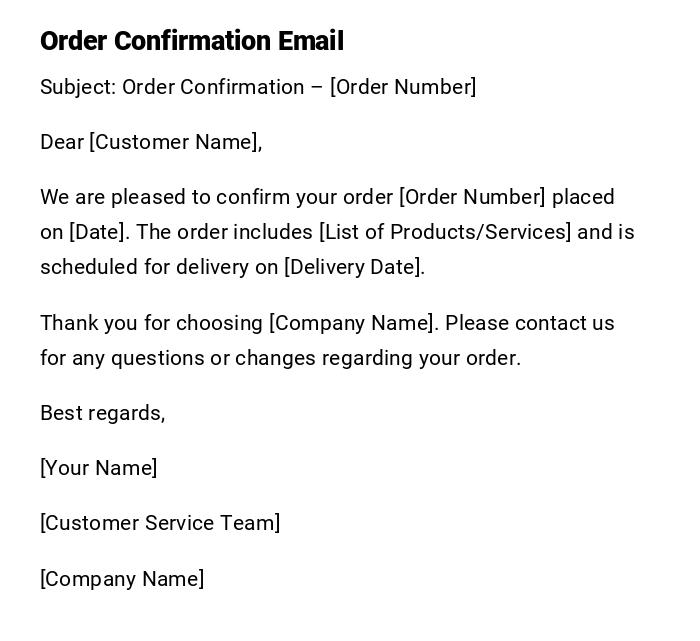 Order Confirmation Email