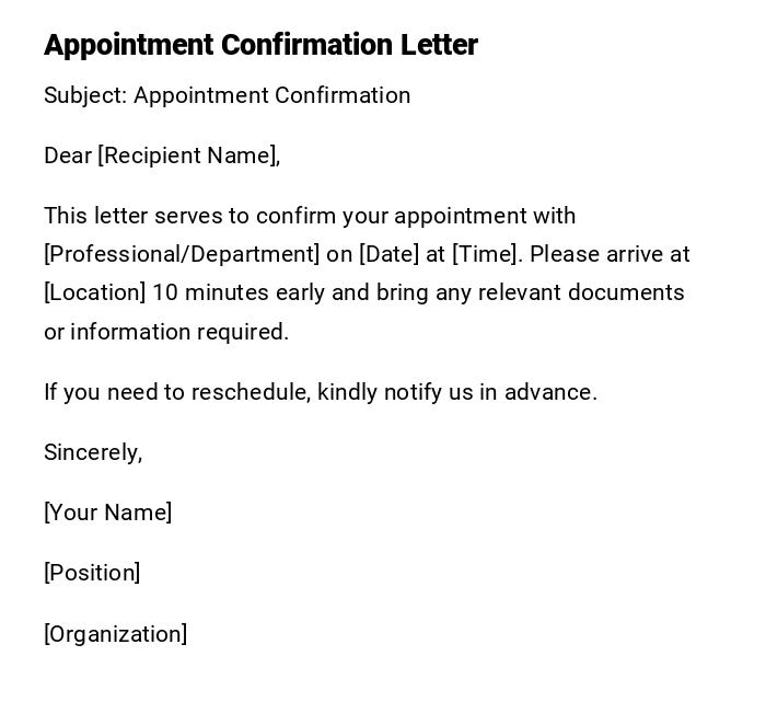 Appointment Confirmation Letter