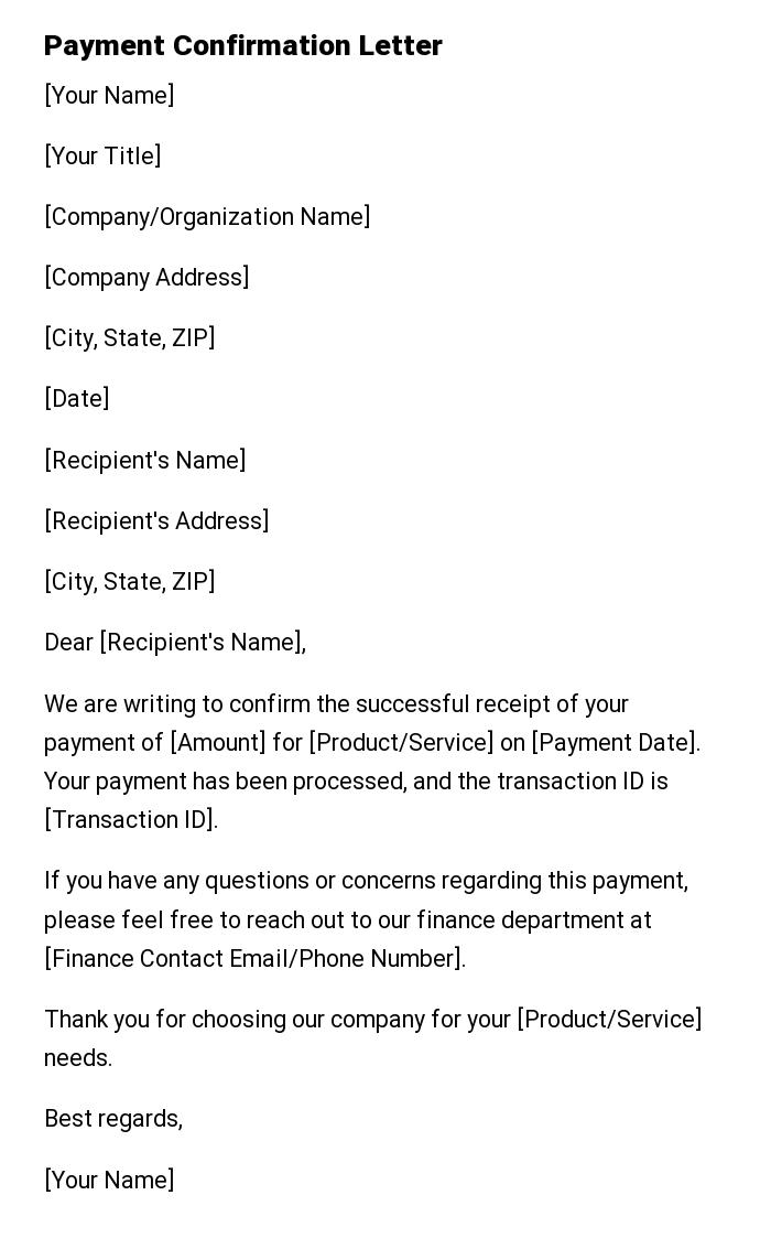 Payment Confirmation Letter