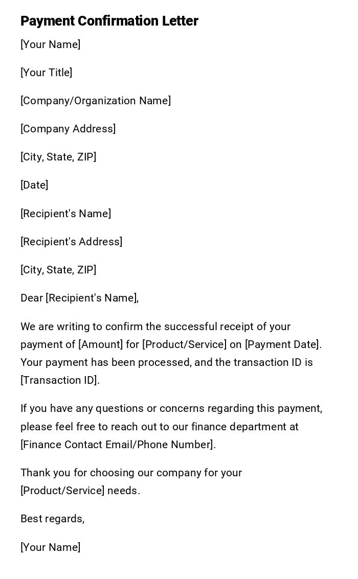 Payment Confirmation Letter