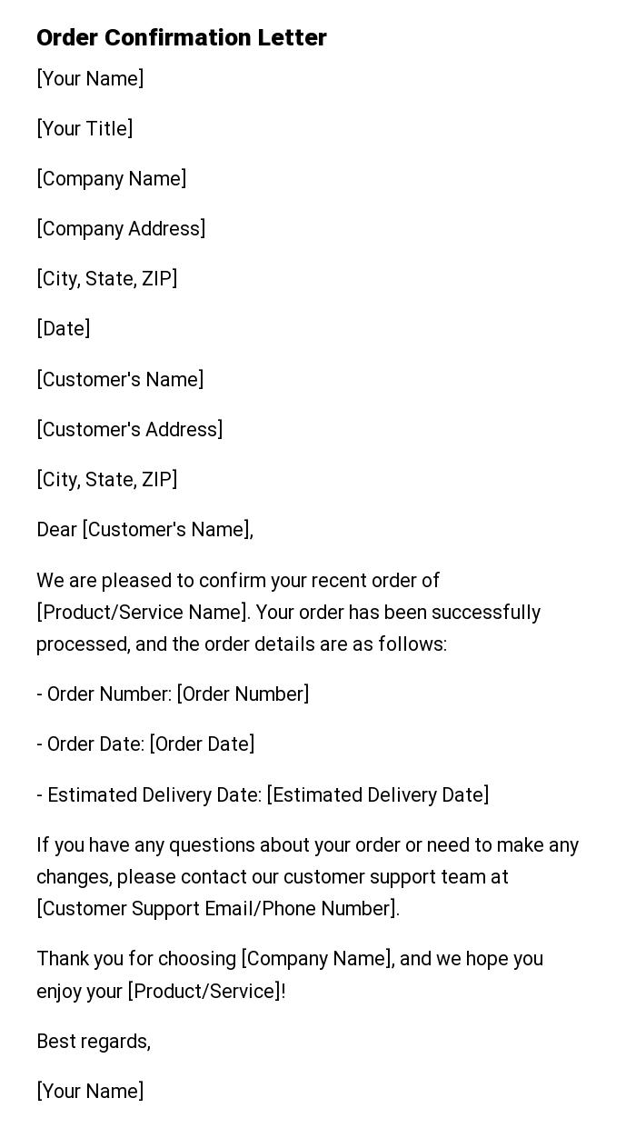 Order Confirmation Letter