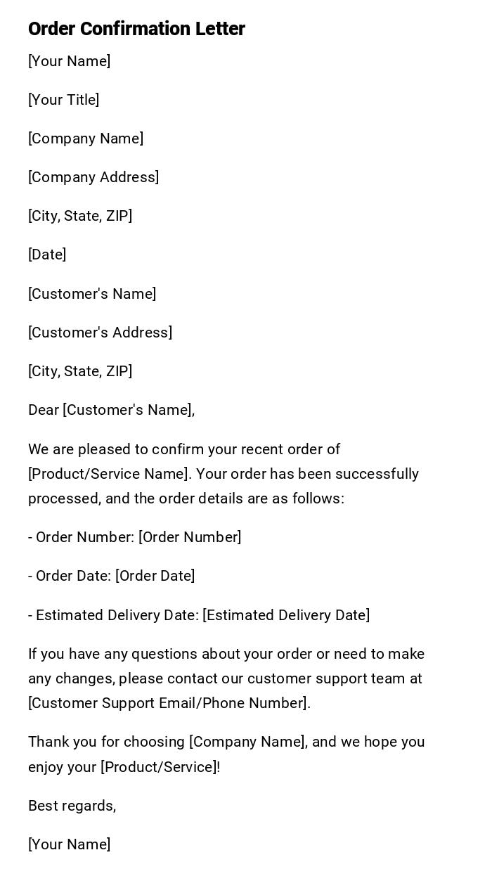 Order Confirmation Letter