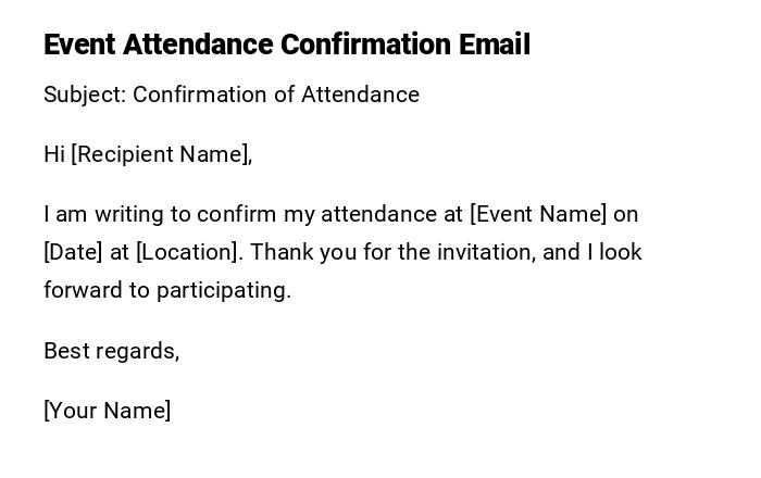 Event Attendance Confirmation Email