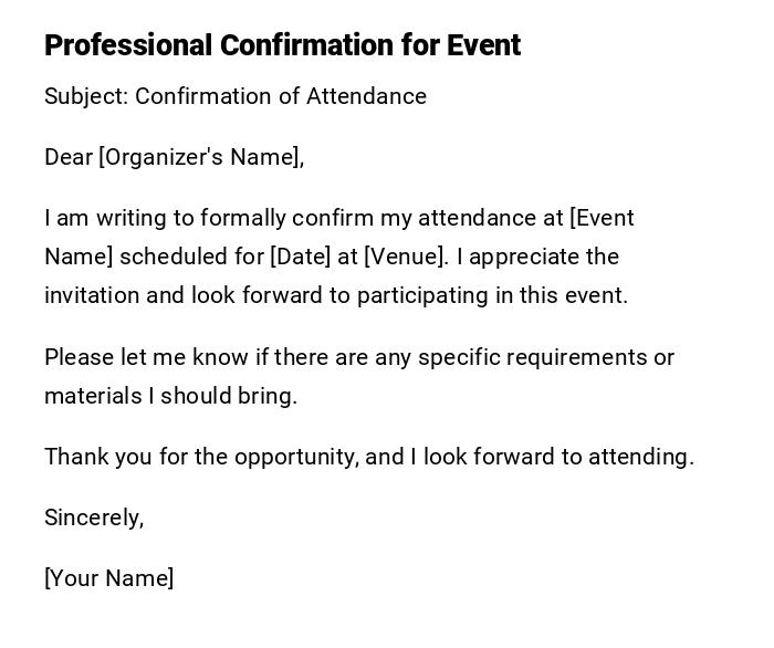 Professional Confirmation for Event