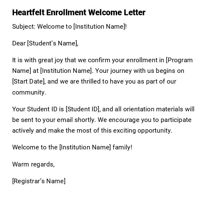 Heartfelt Enrollment Welcome Letter Heartfelt Enrollment Welcome Letter