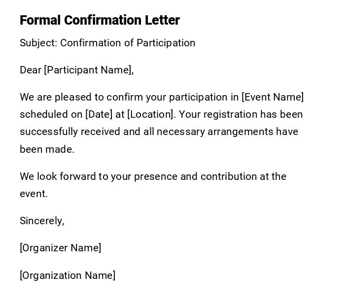 Formal Confirmation Letter