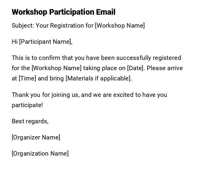 Workshop Participation Email