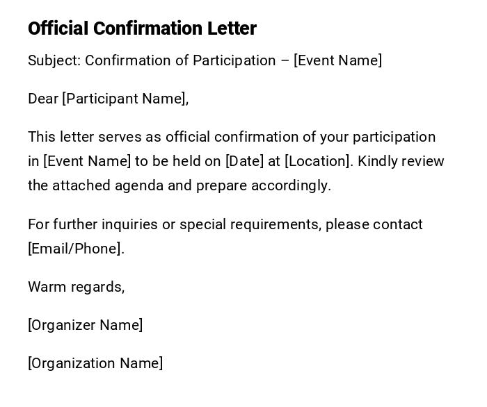 Official Confirmation Letter