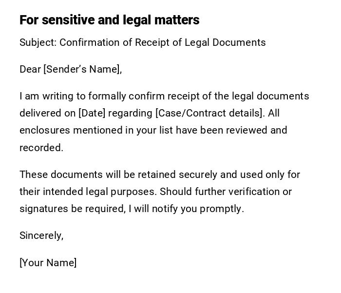 For sensitive and legal matters For sensitive and legal matters