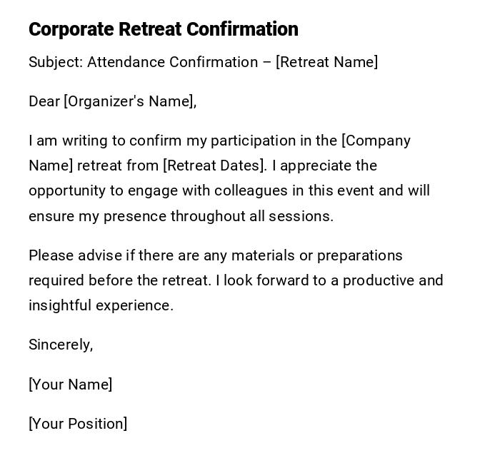 Corporate Retreat Confirmation