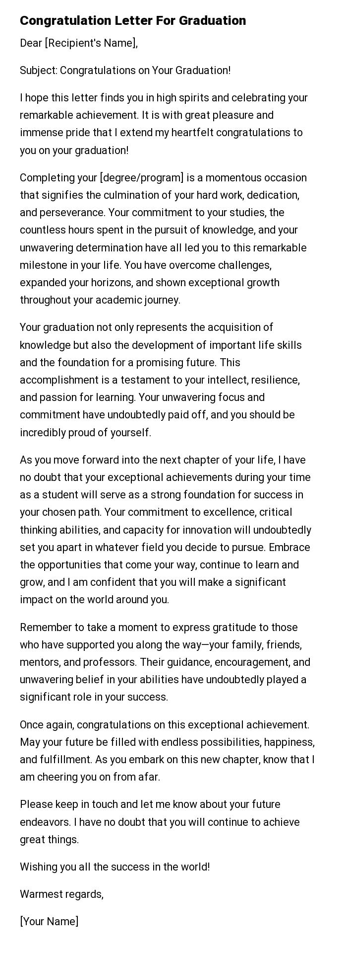 Congratulation Letter For Graduation