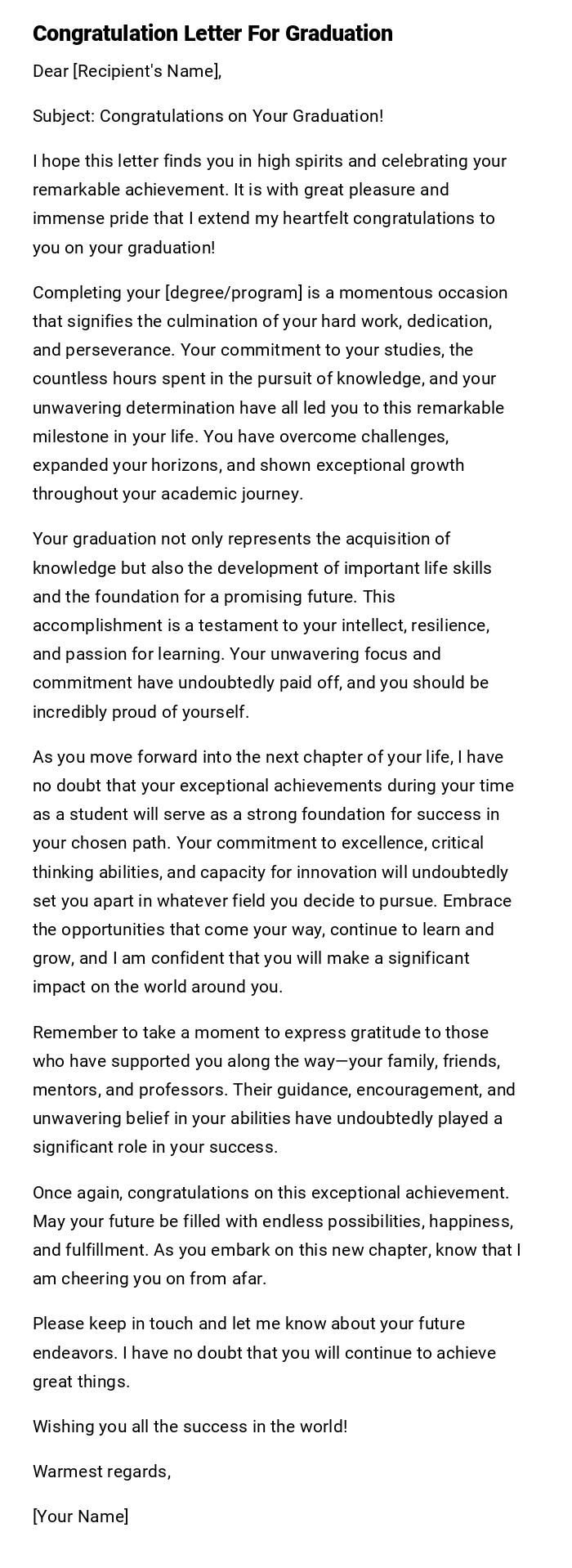 Congratulation Letter For Graduation