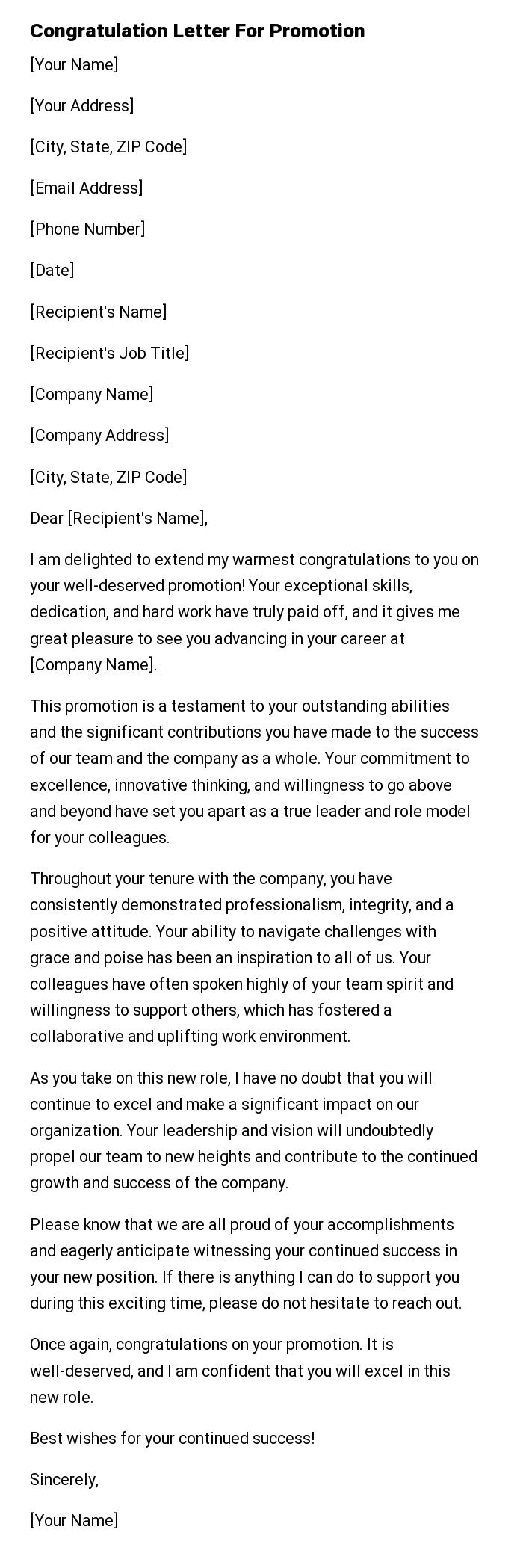 Congratulation Letter For Promotion