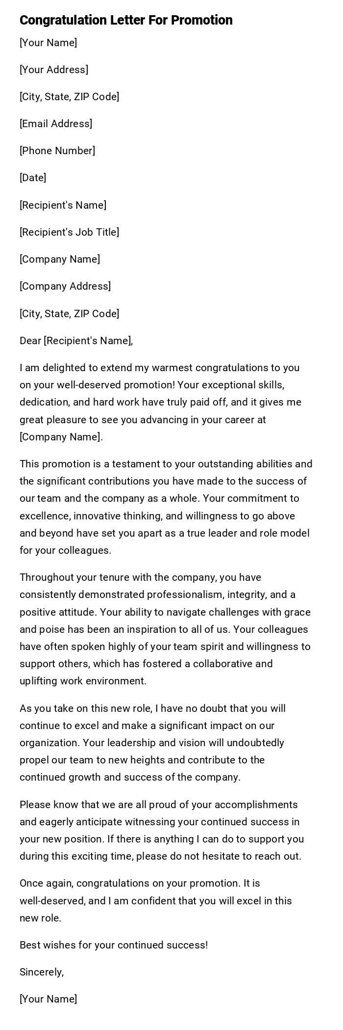 Congratulation Letter For Promotion