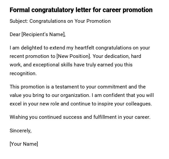 Formal congratulatory letter for career promotion Formal congratulatory letter for career promotion